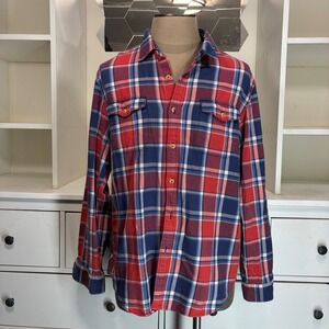 J Crew Plaid Flannel Button Up Shirt Long Sleeve Men XL Red Blue Casual
